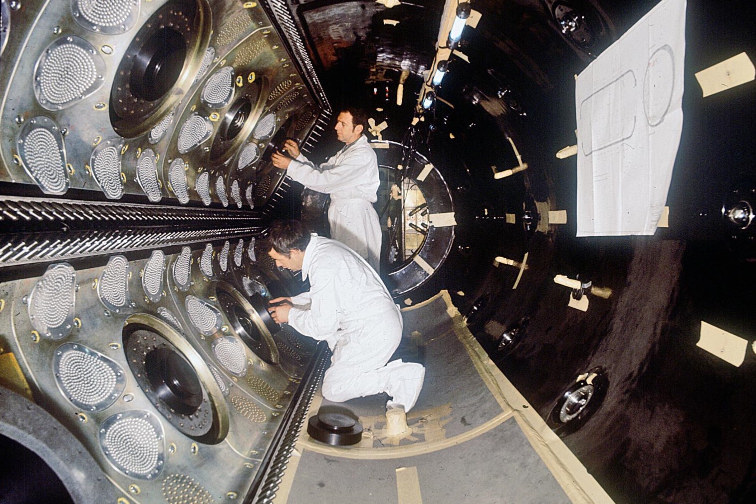 Inside the Gargamelle bubble chamber, before filling. Credit: CERN.