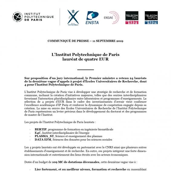 L’Institut Polytechnique de Paris lauréat de quatre EUR