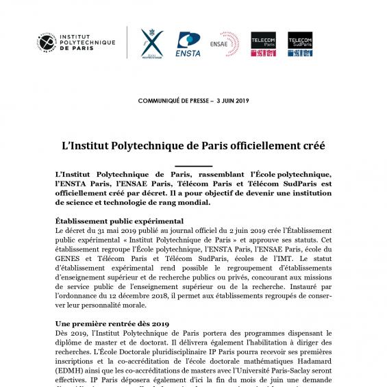 L’Institut Polytechnique de Paris officiellement créé